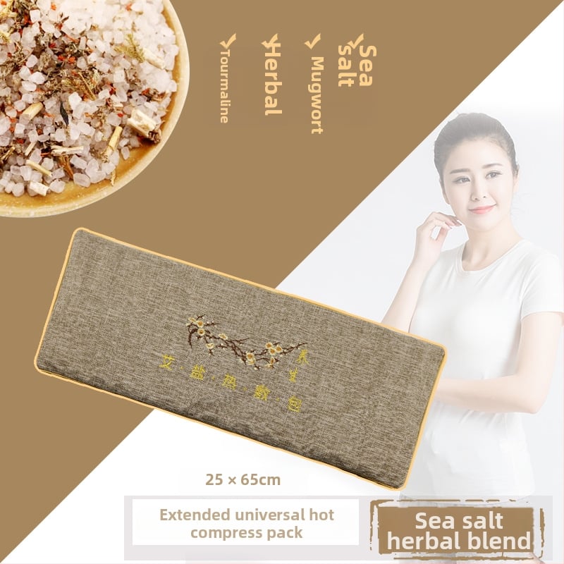 Горещ солен пакет за физиотерапия – пакет с груба сол и моксa, морска сол за рамо и шия, лен, 40–60°C, 1,4–2 кг