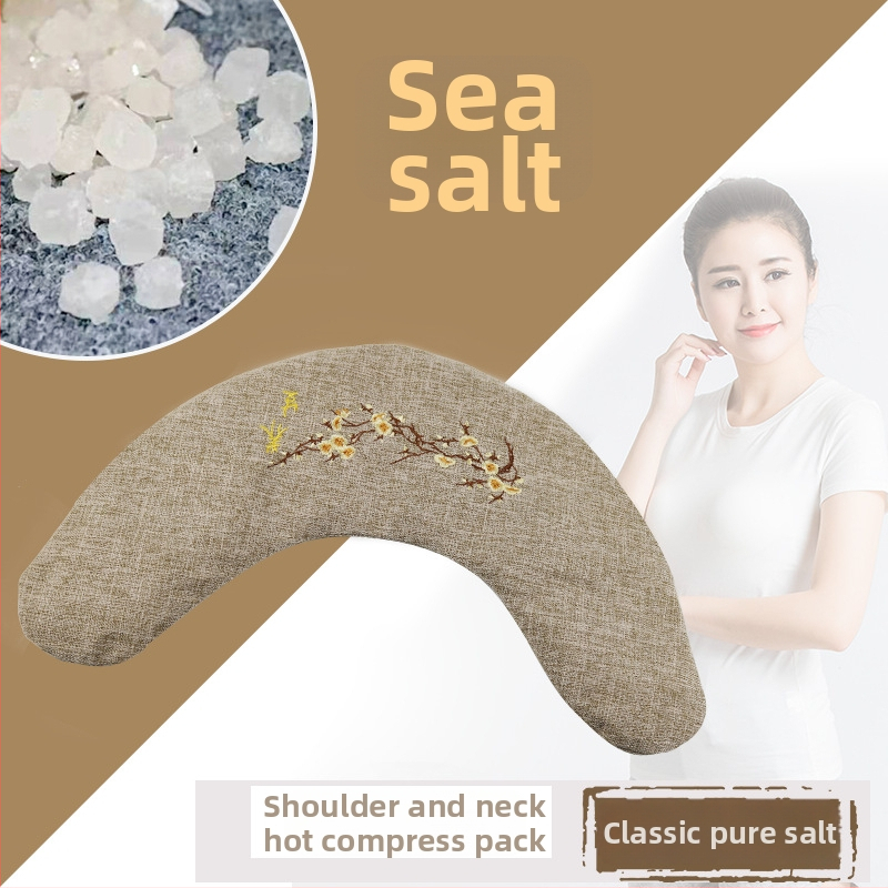 Горещ солен пакет за физиотерапия – пакет с груба сол и моксa, морска сол за рамо и шия, лен, 40–60°C, 1,4–2 кг