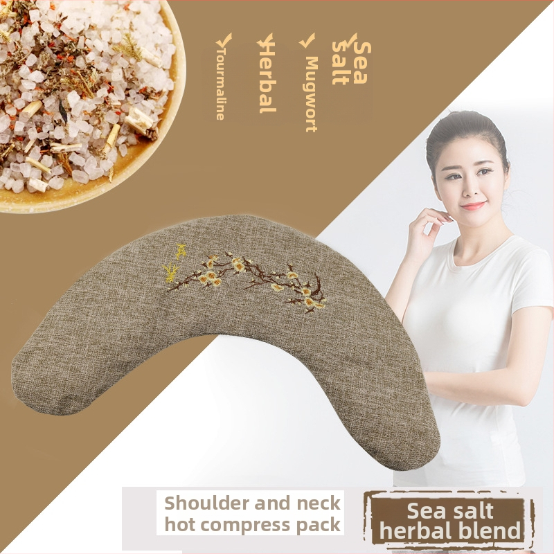 Горещ солен пакет за физиотерапия – пакет с груба сол и моксa, морска сол за рамо и шия, лен, 40–60°C, 1,4–2 кг