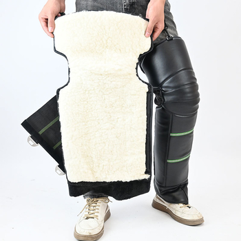 Дълги надколенни протектори за колоездене и мотоциклети, кожа и вълна, ветроустойчиви и студоустойчиви