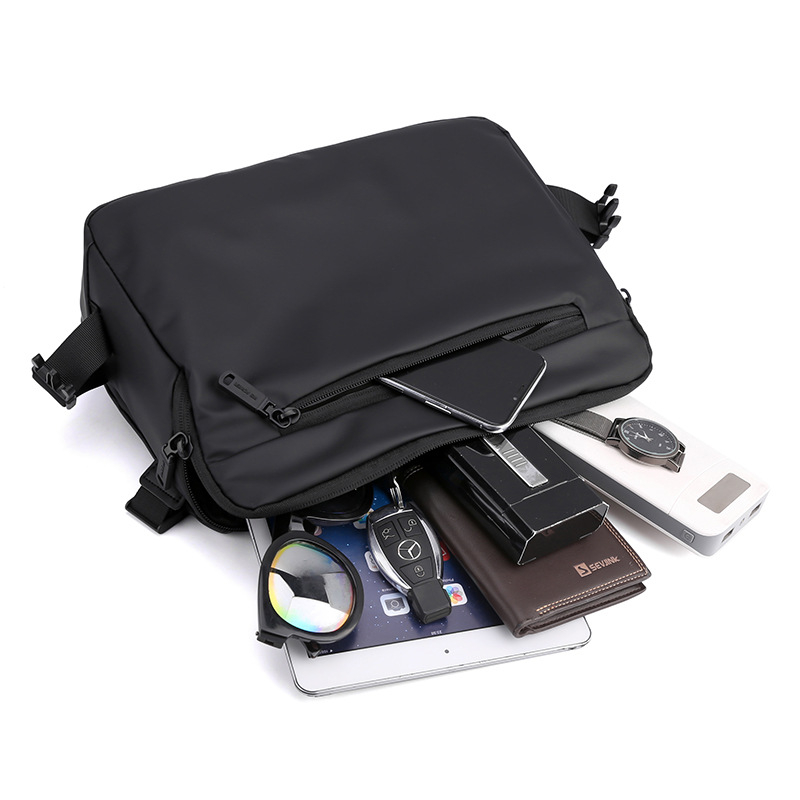 Férfi keresztpántos oldaltáska utcai stílusban, nylon anyagból, vízálló, ultrakönnyű, 11 hüvelykes laptop befogadható
