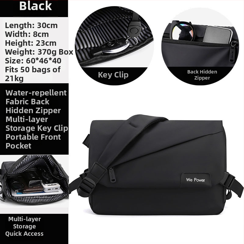 Férfi keresztpántos oldaltáska utcai stílusban, nylon anyagból, vízálló, ultrakönnyű, 11 hüvelykes laptop befogadható