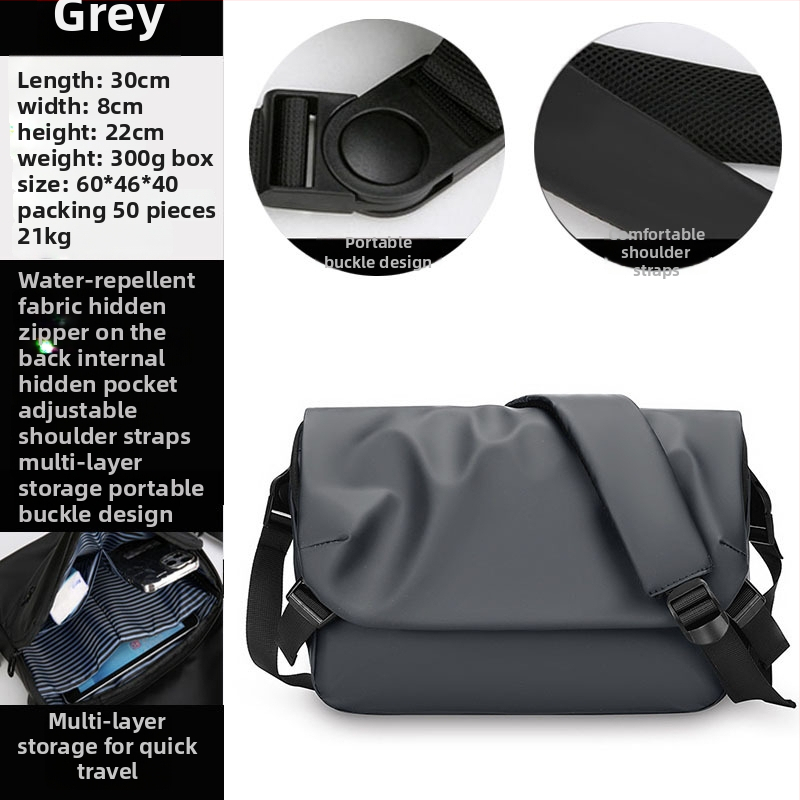 Férfi keresztpántos oldaltáska utcai stílusban, nylon anyagból, vízálló, ultrakönnyű, 11 hüvelykes laptop befogadható