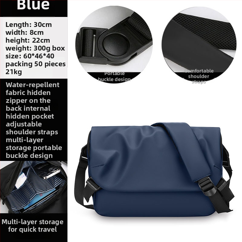 Férfi keresztpántos oldaltáska utcai stílusban, nylon anyagból, vízálló, ultrakönnyű, 11 hüvelykes laptop befogadható