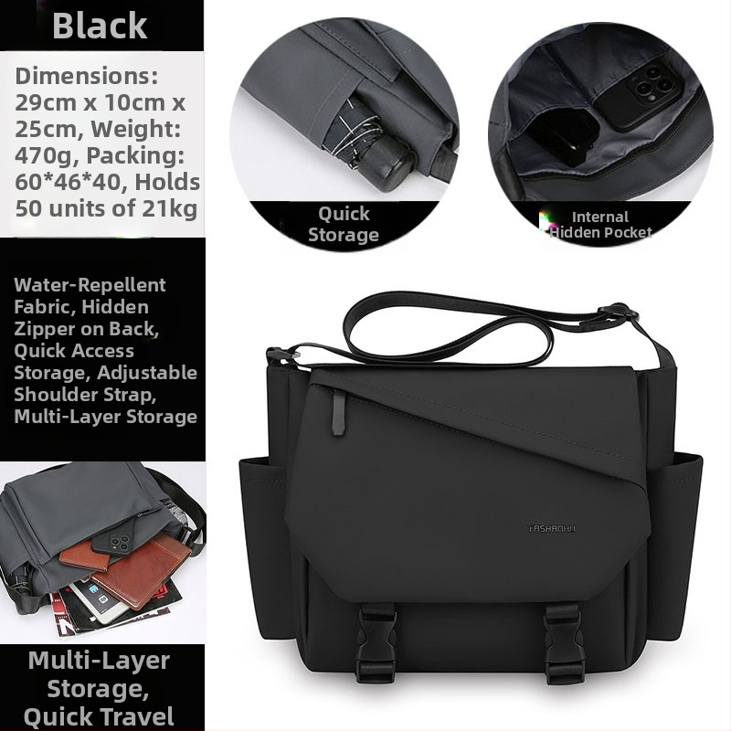 Férfi keresztpántos oldaltáska utcai stílusban, nylon anyagból, vízálló, ultrakönnyű, 11 hüvelykes laptop befogadható