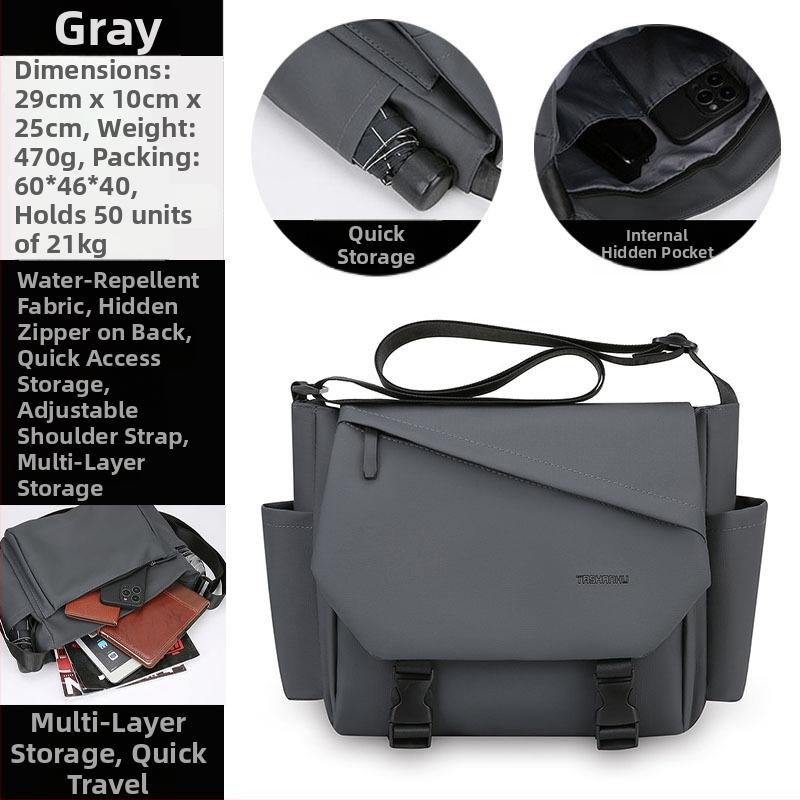 Férfi keresztpántos oldaltáska utcai stílusban, nylon anyagból, vízálló, ultrakönnyű, 11 hüvelykes laptop befogadható