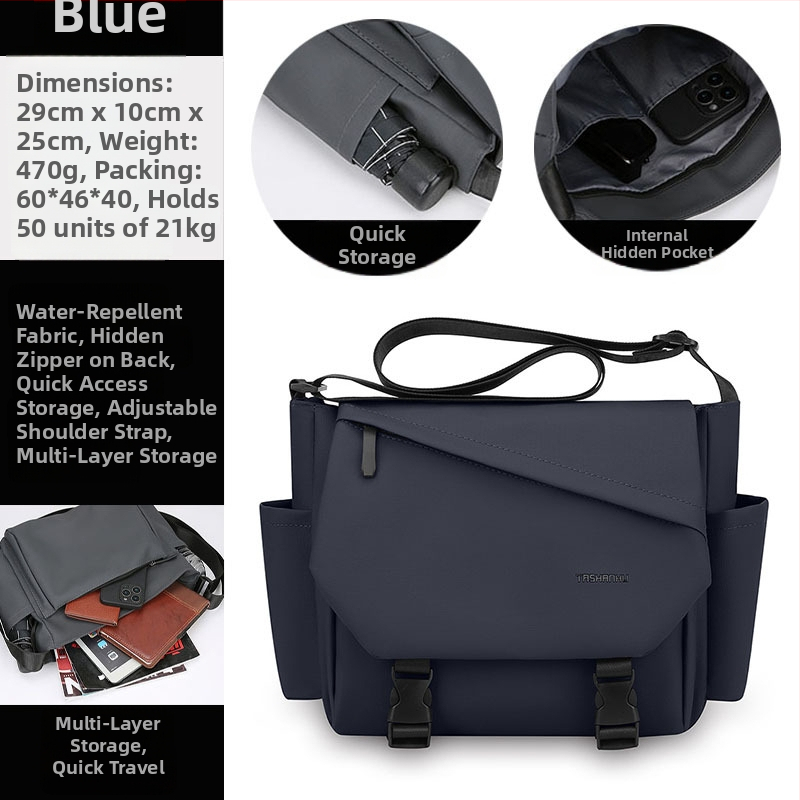 Férfi keresztpántos oldaltáska utcai stílusban, nylon anyagból, vízálló, ultrakönnyű, 11 hüvelykes laptop befogadható