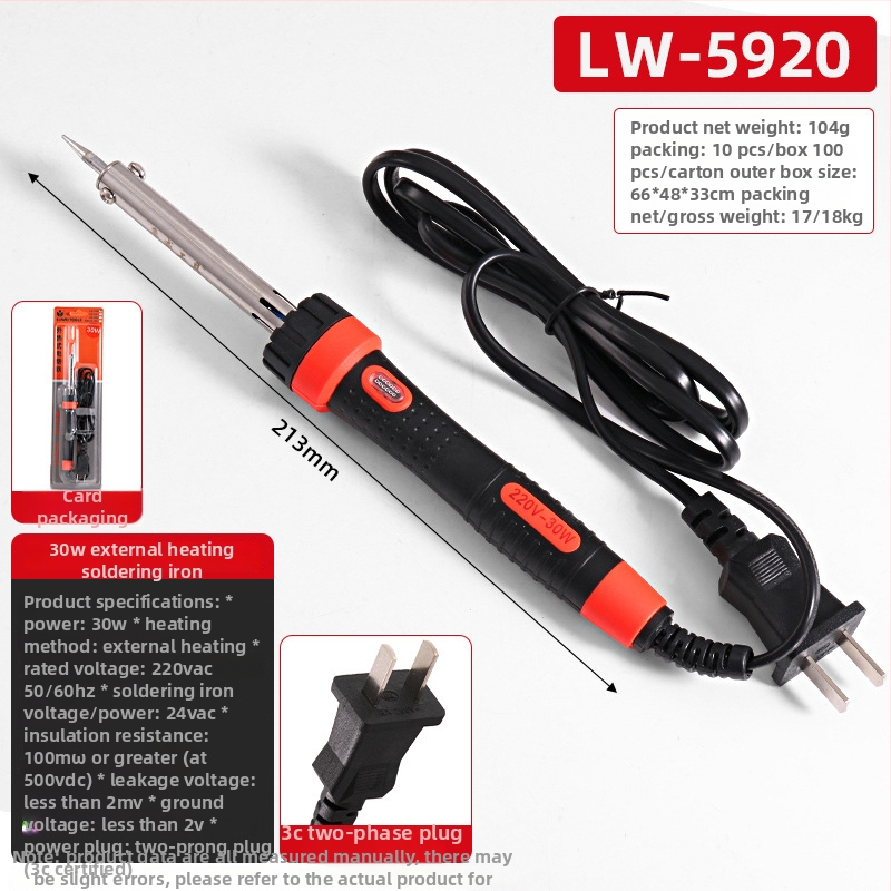 Elektrický spájkovač pre domáce použitie, gumová rukoväť, 220V, vonkajšie zahrievanie, profesionálna trieda, vhodný na spájanie, odspájkovanie a pyrografiu