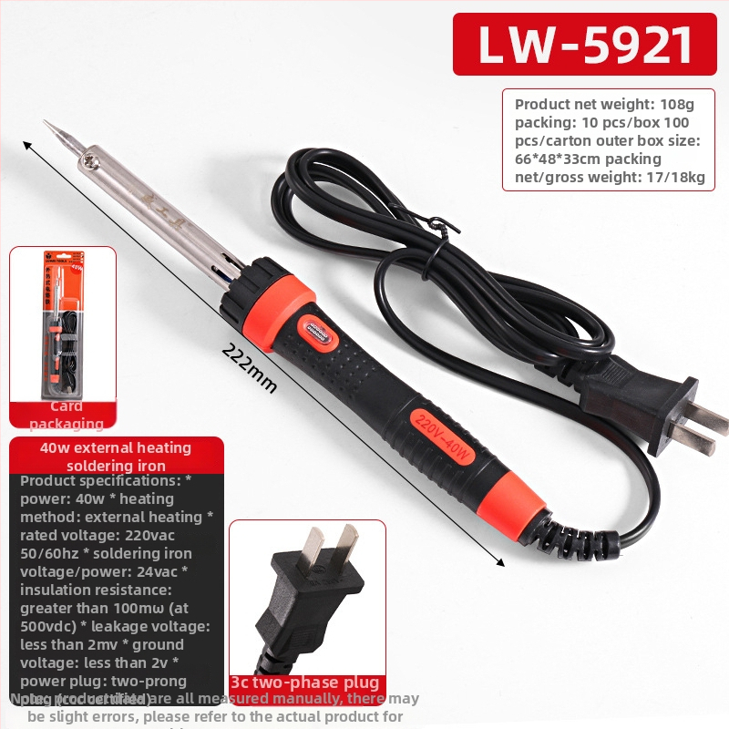 Elektrický spájkovač pre domáce použitie, gumová rukoväť, 220V, vonkajšie zahrievanie, profesionálna trieda, vhodný na spájanie, odspájkovanie a pyrografiu