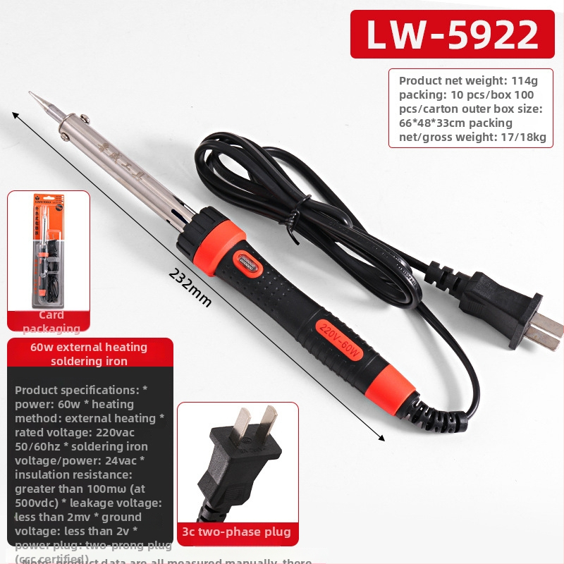 Elektrický spájkovač pre domáce použitie, gumová rukoväť, 220V, vonkajšie zahrievanie, profesionálna trieda, vhodný na spájanie, odspájkovanie a pyrografiu