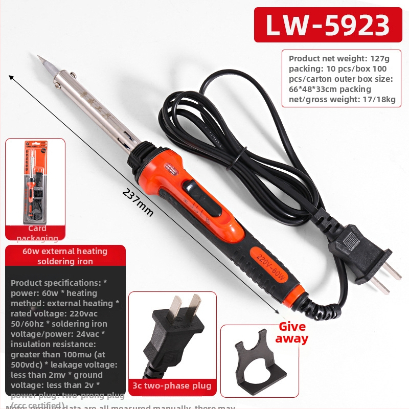Elektrický spájkovač pre domáce použitie, gumová rukoväť, 220V, vonkajšie zahrievanie, profesionálna trieda, vhodný na spájanie, odspájkovanie a pyrografiu