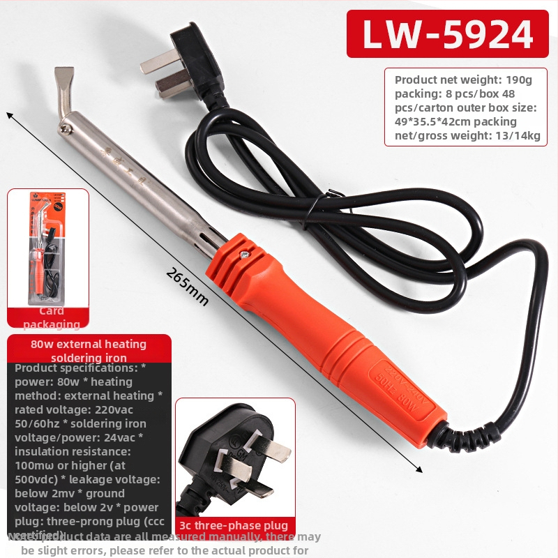 Elektrický spájkovač pre domáce použitie, gumová rukoväť, 220V, vonkajšie zahrievanie, profesionálna trieda, vhodný na spájanie, odspájkovanie a pyrografiu