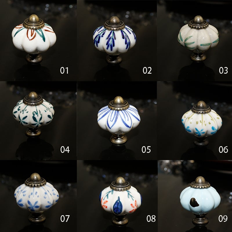 Κεραμική λαβή σε σχήμα κολοκύθας για συρτάρια και ντουλάπια, ζωγραφισμένη στο χέρι, μοντέλο 016, κεραμικό υλικό, υψηλής θερμοκρασίας καψίματος, προέλευση Zhejiang