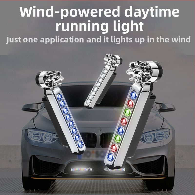 Curdy Вятърно дневно осветление — LED дневни светлини за автомобили, захранвани от вятър, без кабели, лампа със средна решетка