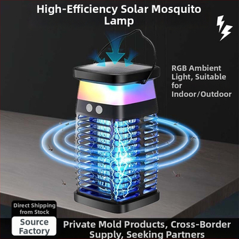 Napelemes szúnyogirtó lámpa UV-fénnyel csapdázó kivitel, kültéri használatra - Modell Sjz071, 5V, 2.5W, hengeres test, CE tanúsítvány