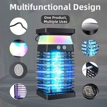 Napelemes szúnyogirtó lámpa UV-fénnyel csapdázó kivitel, kültéri használatra - Modell Sjz071, 5V, 2.5W, hengeres test, CE tanúsítvány