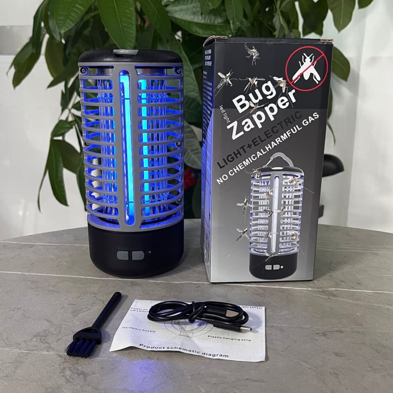 Napelemes szúnyogirtó lámpa UV-fénnyel csapdázó kivitel, kültéri használatra - Modell Sjz071, 5V, 2.5W, hengeres test, CE tanúsítvány