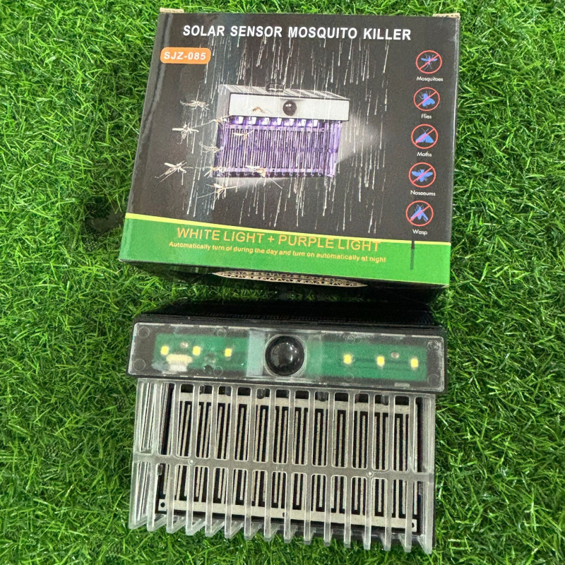 Napelemes szúnyogirtó lámpa UV-fénnyel csapdázó kivitel, kültéri használatra - Modell Sjz071, 5V, 2.5W, hengeres test, CE tanúsítvány