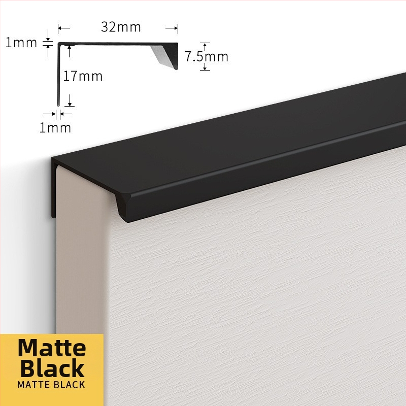 Neviditeľné držadlá s pravým uhlom pre dvierka a zásuvky, hliníková zliatina, model 07b, anodická oxidácia, moderný minimalistický štýl