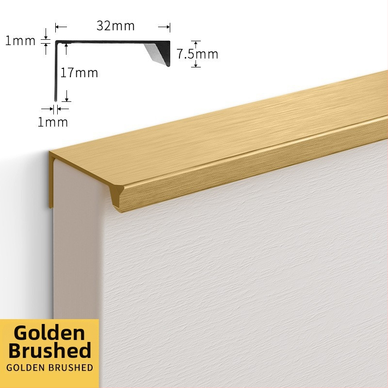 Neviditeľné držadlá s pravým uhlom pre dvierka a zásuvky, hliníková zliatina, model 07b, anodická oxidácia, moderný minimalistický štýl