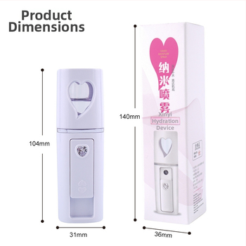 Käsitsi niisutuspritsik: külm pihustus, nano udu, sisseehitatud aku 300–500 mAh, pihustamise aeg kuni 10 s, 1. režiim