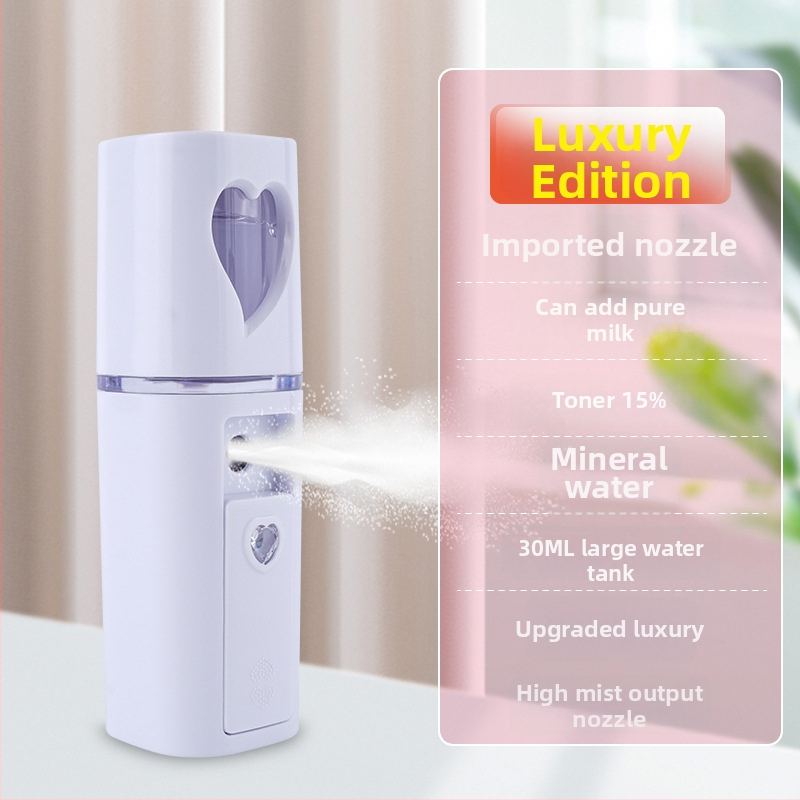 Käsitsi niisutuspritsik: külm pihustus, nano udu, sisseehitatud aku 300–500 mAh, pihustamise aeg kuni 10 s, 1. režiim