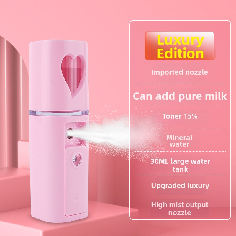 Käsitsi niisutuspritsik: külm pihustus, nano udu, sisseehitatud aku 300–500 mAh, pihustamise aeg kuni 10 s, 1. režiim