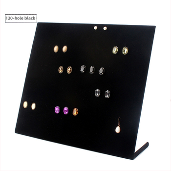 Stolný výstavný stojan na šperky: stojan na náušnice, náhrdelníky a náramky, z hustej dosky s flanelovým krytím, tvaru L, jednovrstvový, umelecký štýl