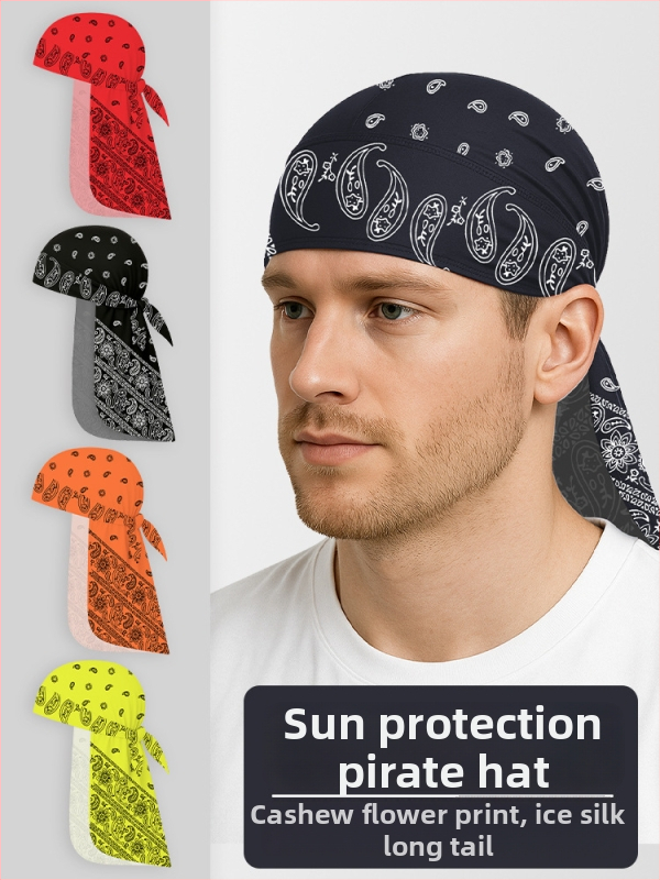 Kültéri gyorsan száradó kerékpáros turbánkalap pánttal, sisakkal kompatibilis, poliészter, kaszu virágos minta, uniszex