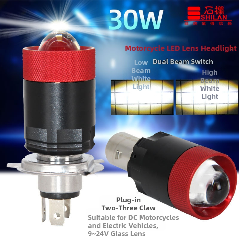 Stone Fence motorkerékpár LED fényszóró H4, kettős csatlakozás, alumínium ház, 12V, 30W, közeli és távoli fény