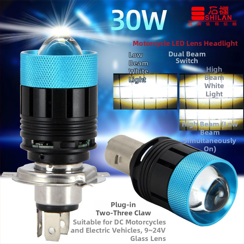 Stone Fence motorkerékpár LED fényszóró H4, kettős csatlakozás, alumínium ház, 12V, 30W, közeli és távoli fény