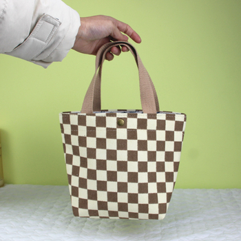 Corduroy vintage kézitáska ebédhez nőknek — horizontális négyszögletes forma, mágneszáras zárás, pamut bélés, városi stílus