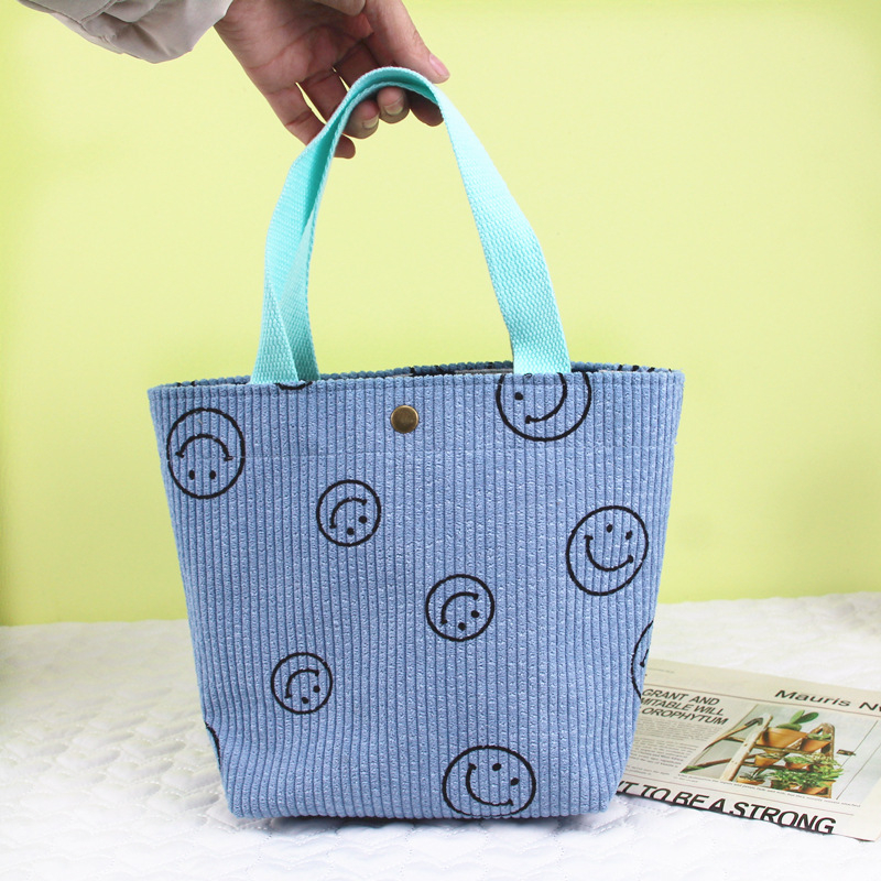 Corduroy vintage kézitáska ebédhez nőknek — horizontális négyszögletes forma, mágneszáras zárás, pamut bélés, városi stílus