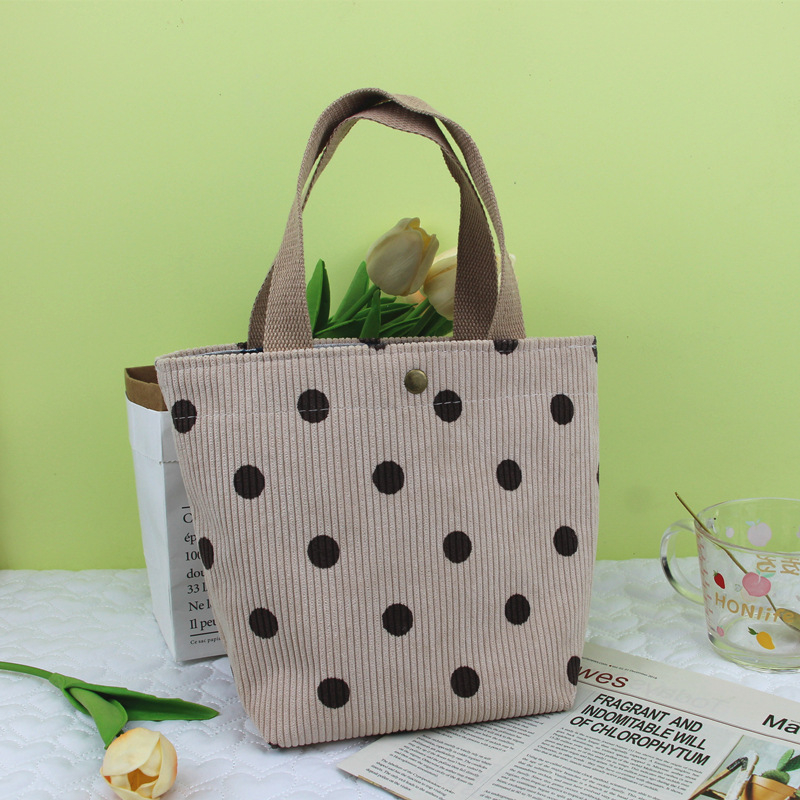 Corduroy vintage kézitáska ebédhez nőknek — horizontális négyszögletes forma, mágneszáras zárás, pamut bélés, városi stílus