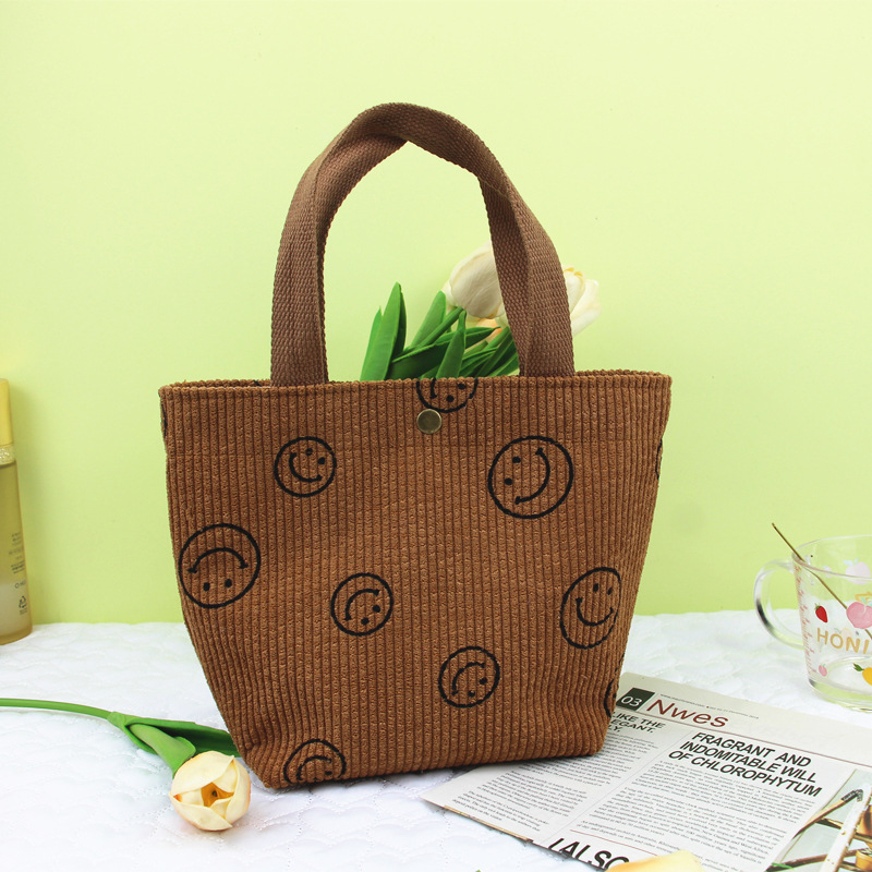 Corduroy vintage kézitáska ebédhez nőknek — horizontális négyszögletes forma, mágneszáras zárás, pamut bélés, városi stílus