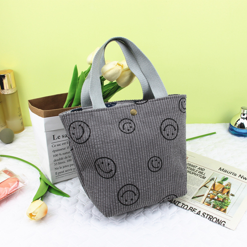 Corduroy vintage kézitáska ebédhez nőknek — horizontális négyszögletes forma, mágneszáras zárás, pamut bélés, városi stílus