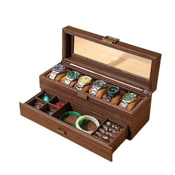 Дървен дисплей за бижута и часовници, 2 нива, настолен дисплей, многофункционална кутия за съхранение