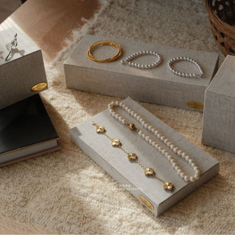 Stojan na šperky z ľanu a dreva, viacúčelový, kórejský štýl