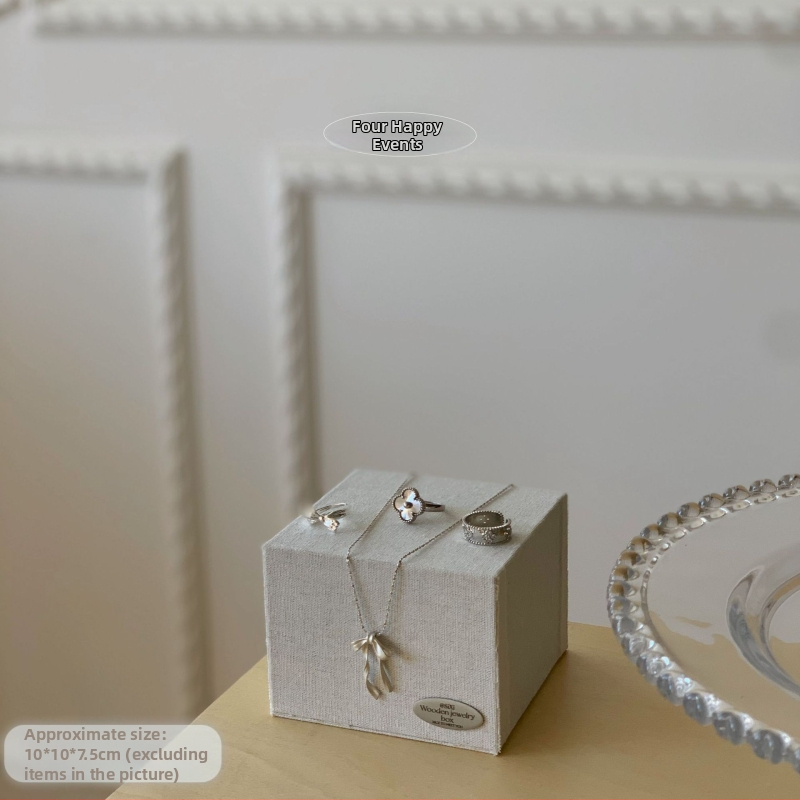 Stojan na šperky z ľanu a dreva, viacúčelový, kórejský štýl