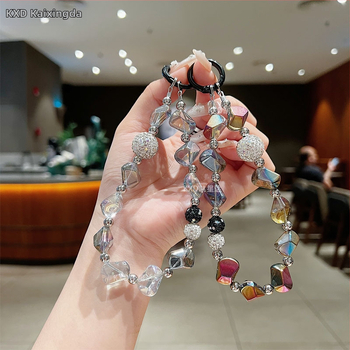 Geometrický kryštálový prívesok na reťaz pre telefón, ručne vyrobené korálky, kreatívny dekoratívny doplnok