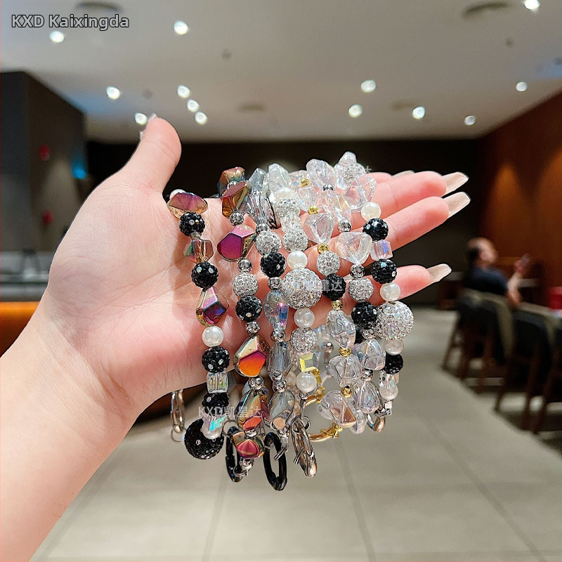 Geometrický kryštálový prívesok na reťaz pre telefón, ručne vyrobené korálky, kreatívny dekoratívny doplnok