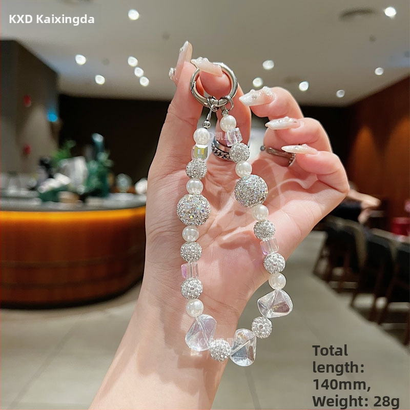 Geometrický kryštálový prívesok na reťaz pre telefón, ručne vyrobené korálky, kreatívny dekoratívny doplnok
