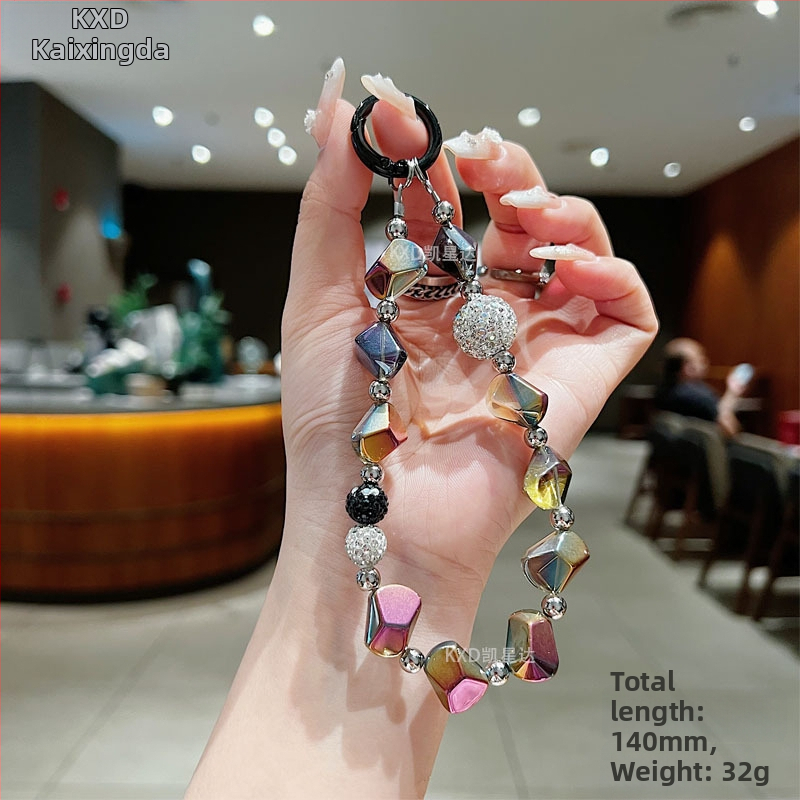 Geometrický kryštálový prívesok na reťaz pre telefón, ručne vyrobené korálky, kreatívny dekoratívny doplnok