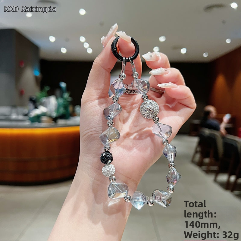 Geometrický kryštálový prívesok na reťaz pre telefón, ručne vyrobené korálky, kreatívny dekoratívny doplnok