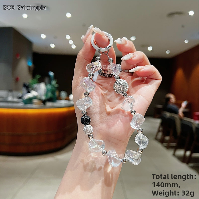 Geometrický kryštálový prívesok na reťaz pre telefón, ručne vyrobené korálky, kreatívny dekoratívny doplnok