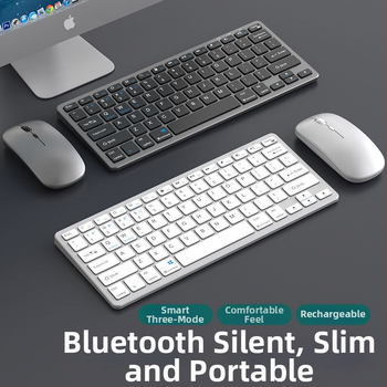 Bezdrôtový set klávesnice a myši Bluetooth, nabíjateľný, tichý pre kancelárske použitie, pre notebook a tablet, USB/2.4G/Bluetooth pripojenie