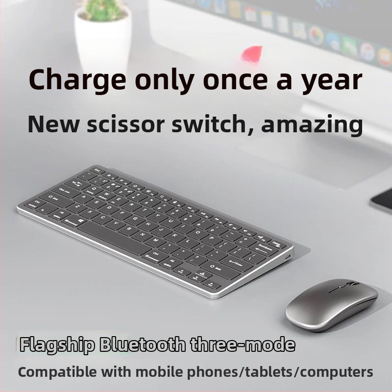 Bezdrôtový set klávesnice a myši Bluetooth, nabíjateľný, tichý pre kancelárske použitie, pre notebook a tablet, USB/2.4G/Bluetooth pripojenie