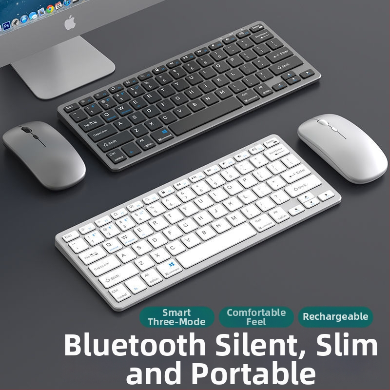 Bezdrôtový set klávesnice a myši Bluetooth, nabíjateľný, tichý pre kancelárske použitie, pre notebook a tablet, USB/2.4G/Bluetooth pripojenie