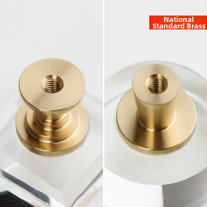 Λαβή ντουλαπιών από κρύσταλλο διαφανές με σώμα από καθαρό χαλκό, στερέωση με μία οπή; στυλ ελαφριάς πολυτέλειας; κατάλληλη για πόρτες ντουλαπιών, ντουλάπες και συρτάρια.