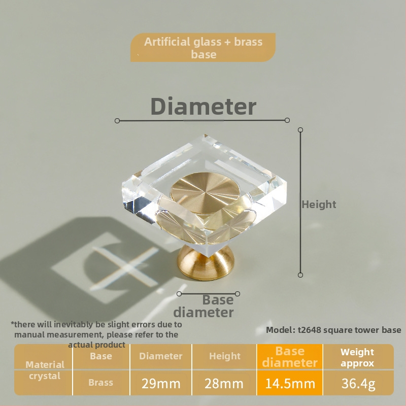 Λαβή ντουλαπιών από κρύσταλλο διαφανές με σώμα από καθαρό χαλκό, στερέωση με μία οπή; στυλ ελαφριάς πολυτέλειας; κατάλληλη για πόρτες ντουλαπιών, ντουλάπες και συρτάρια.